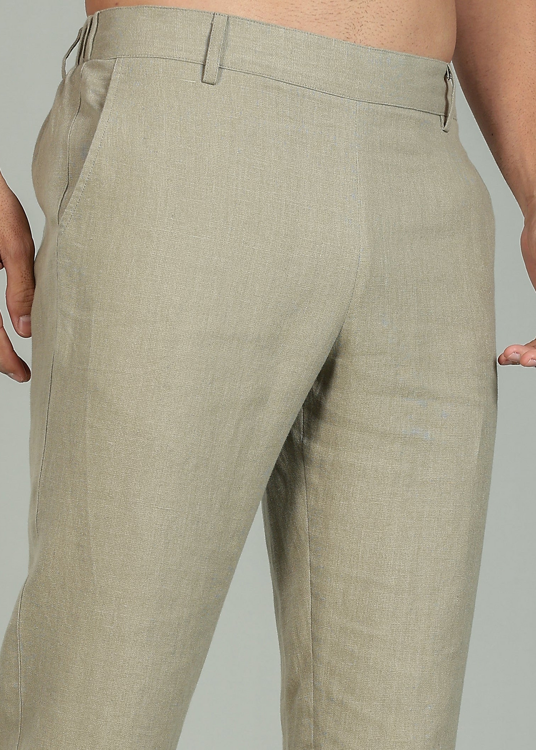 Zen Relaxed Elastic Pure Linen Trousers - Artichoke Green