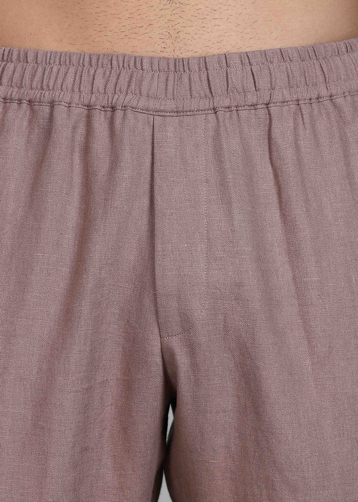 Ivo -  Pure Linen Casual Relaxed Elastic Pants - Muted Brown