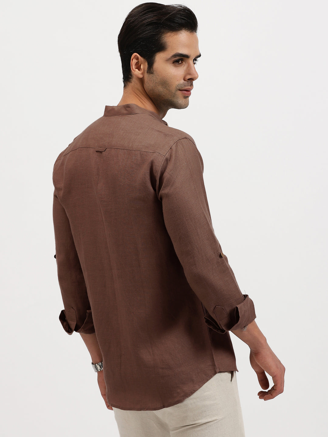 Luca - Pure Linen Double Pocket Full Sleeve Shirt - Coffee Brown