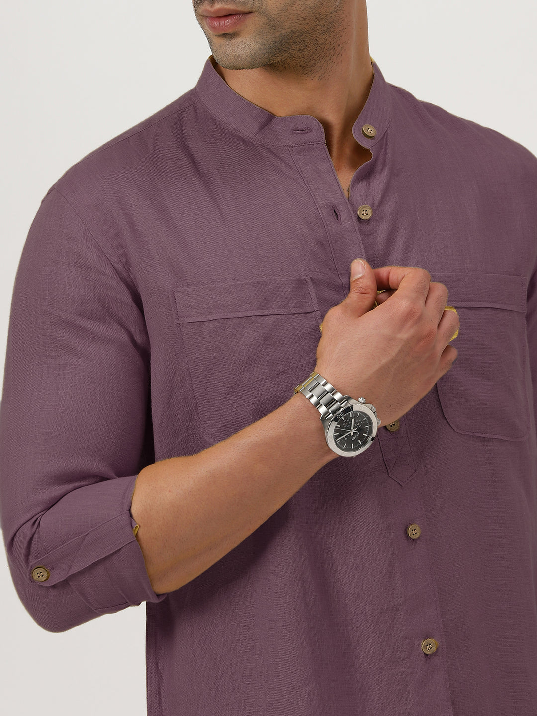 Luca - Pure Linen Double Pocket Full Sleeve Shirt - Berry Purple