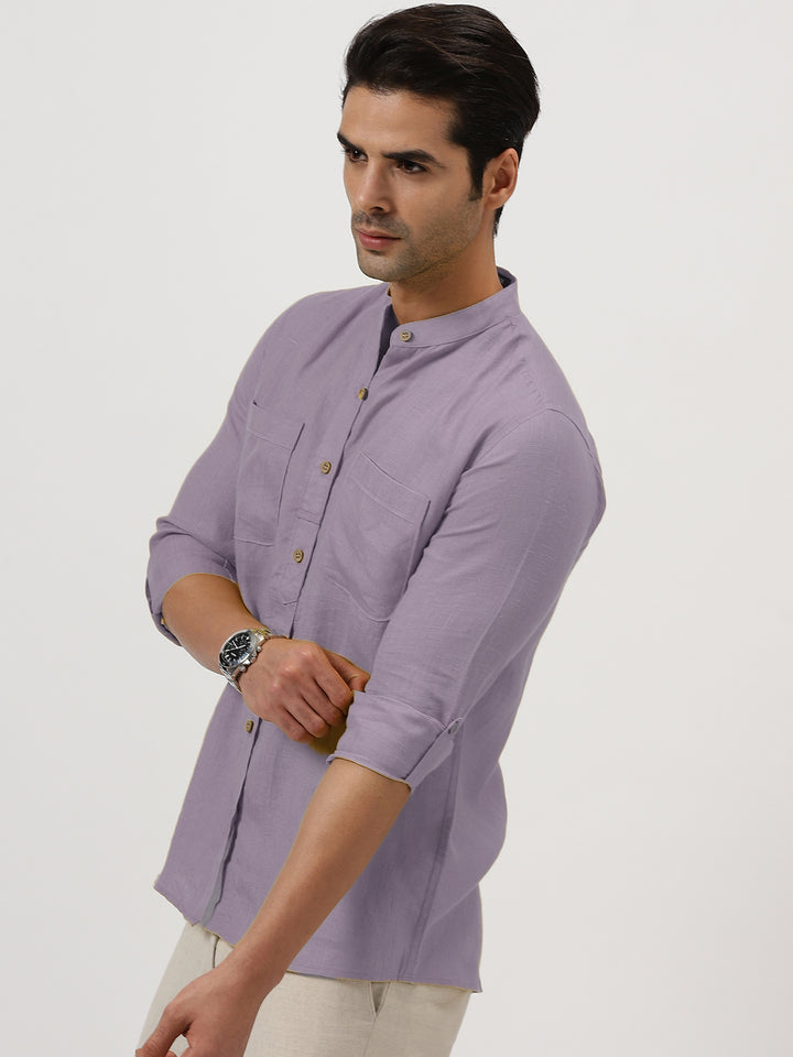 Luca - Pure Linen Double Pocket Full Sleeve Shirt - Misty Lilac
