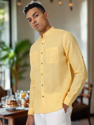 Luca - Pure Linen Double Pocket Full Sleeve Shirt - Spectra Yellow