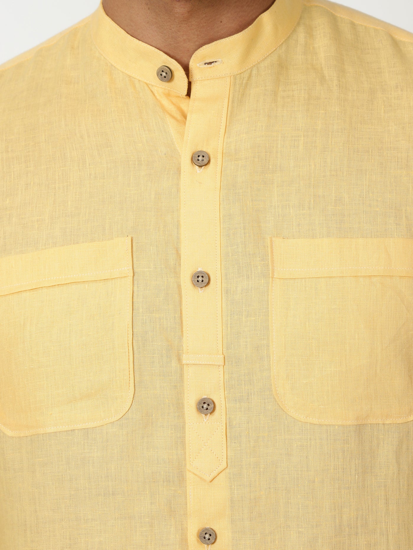 Luca - Pure Linen Double Pocket Full Sleeve Shirt - Spectra Yellow