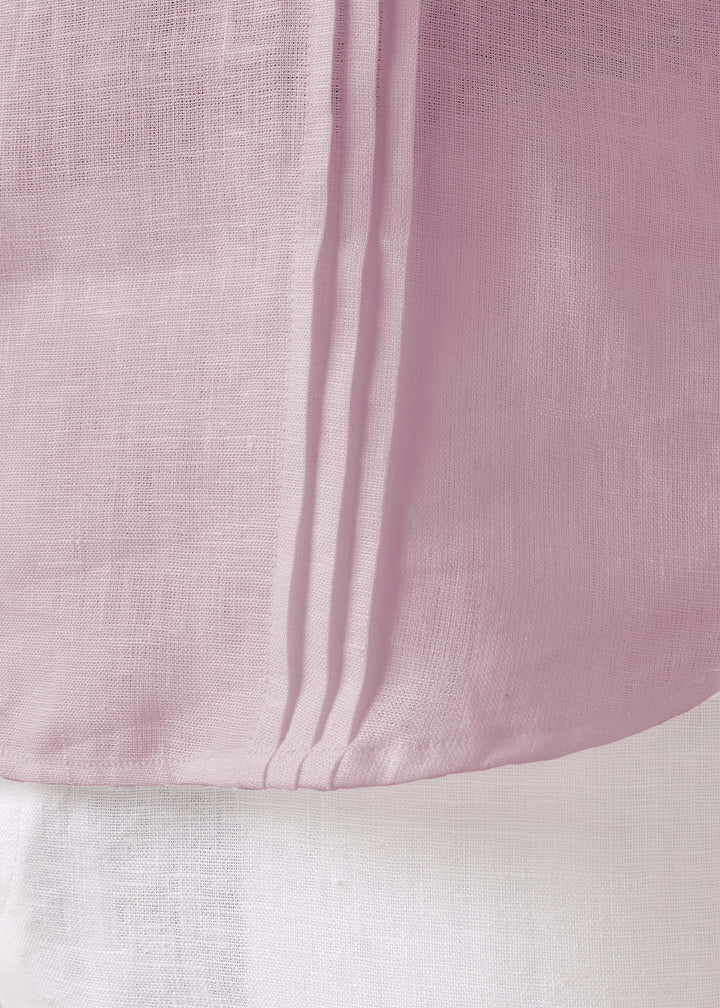 Close-up of a 100% pure linen cameo pink short kurta on a white background