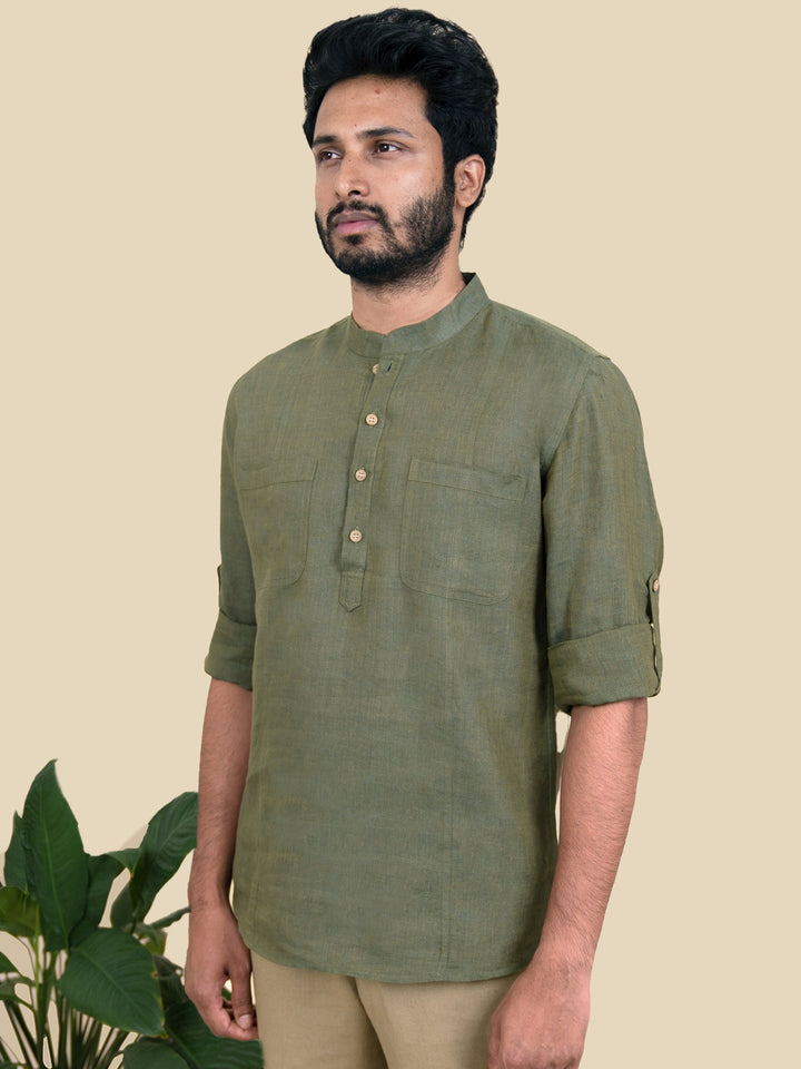 Mario - Pure Linen Full Sleeve Shirt - Seaweed Green | Rescue