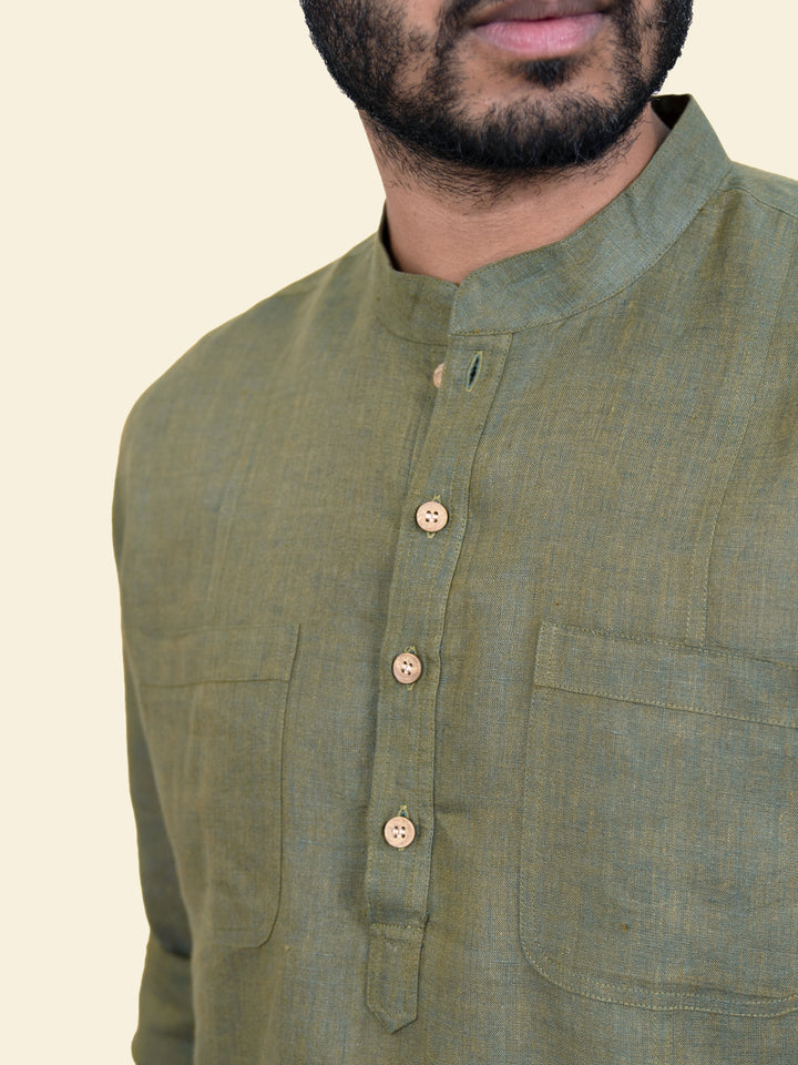 Mario - Pure Linen Full Sleeve Shirt - Seaweed Green