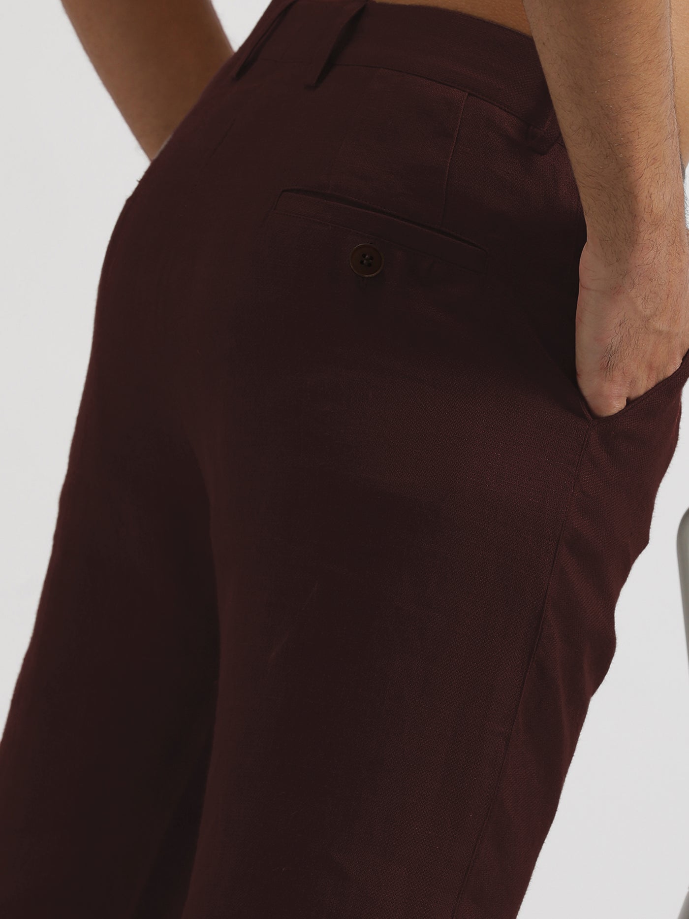 Ian Pure Linen Trousers - Maroon