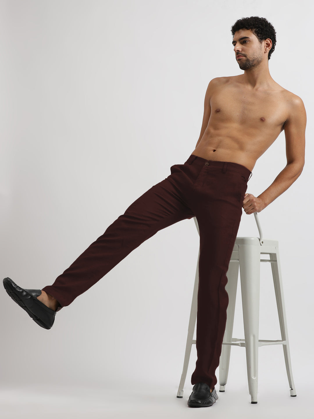 Ian Pure Linen Trousers - Maroon