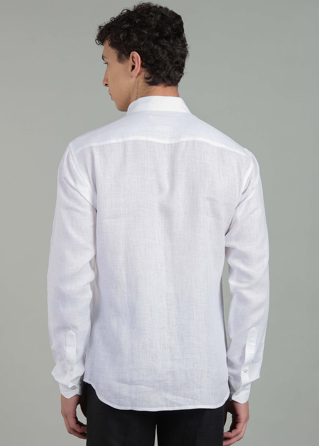 Martin - Pure Linen Full Sleeve Shirt - White & Black Pinstripe