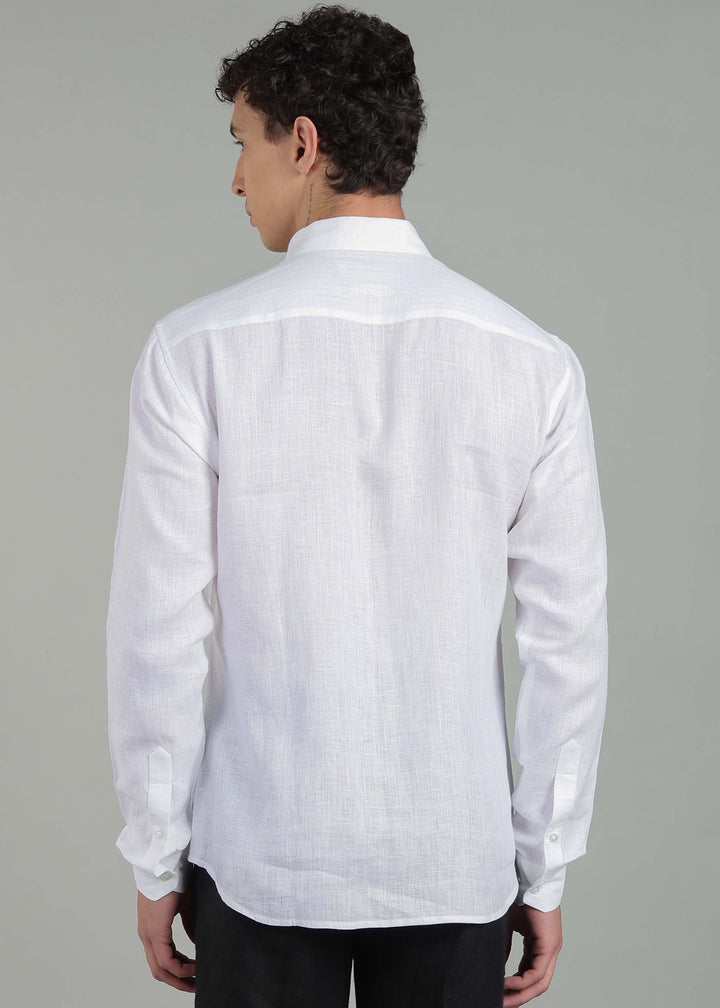 Martin - Pure Linen Full Sleeve Shirt - White & Black Pinstripe