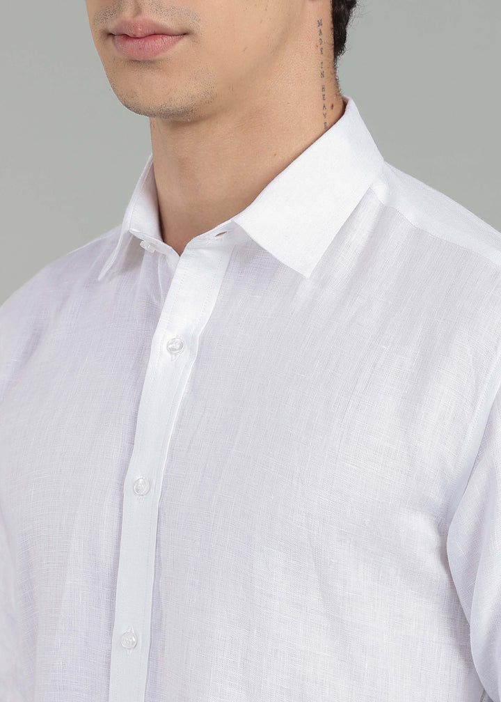 Martin - Pure Linen Full Sleeve Shirt - White & Black Pinstripe