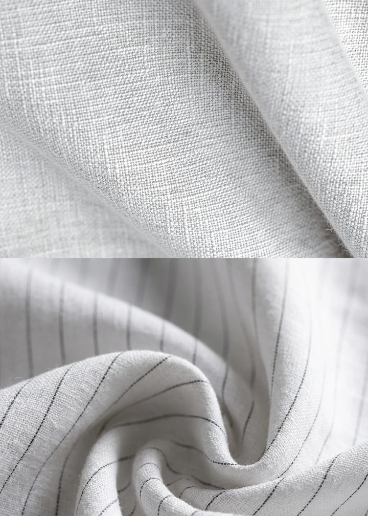 Martin - Pure Linen Full Sleeve Shirt - White & Black Pinstripe