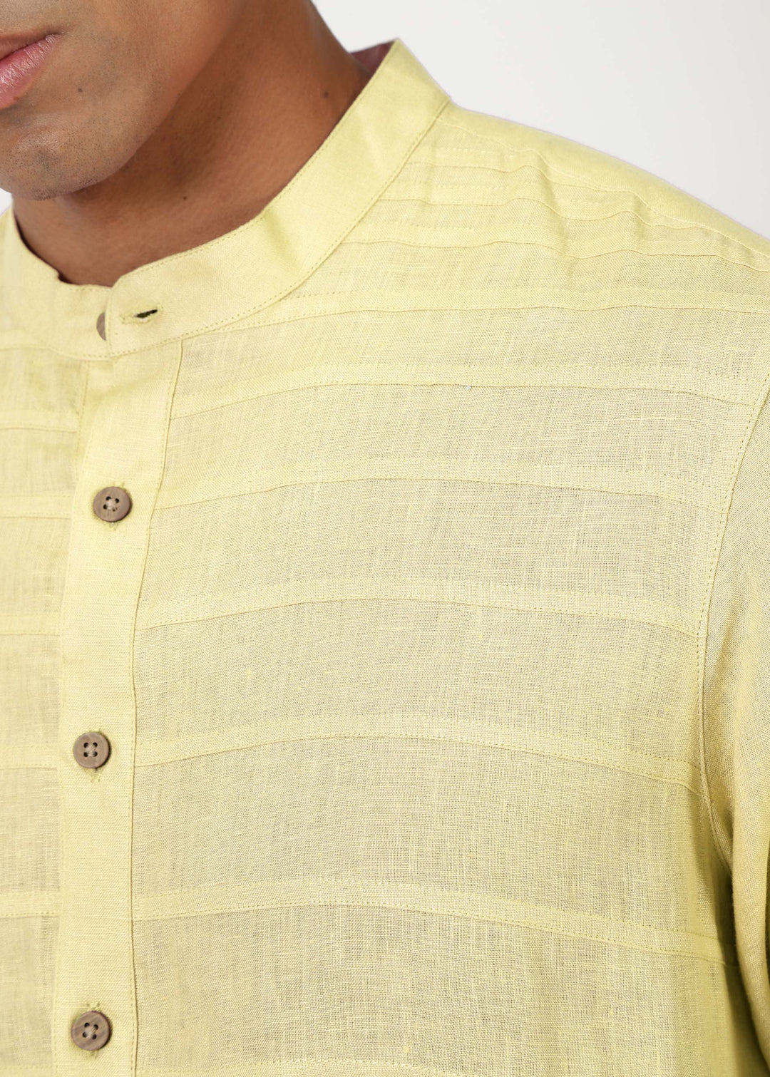 Marvel - Full Sleeve Mandarin Collar Pure Linen Kurta - Honeysuckle Yellow