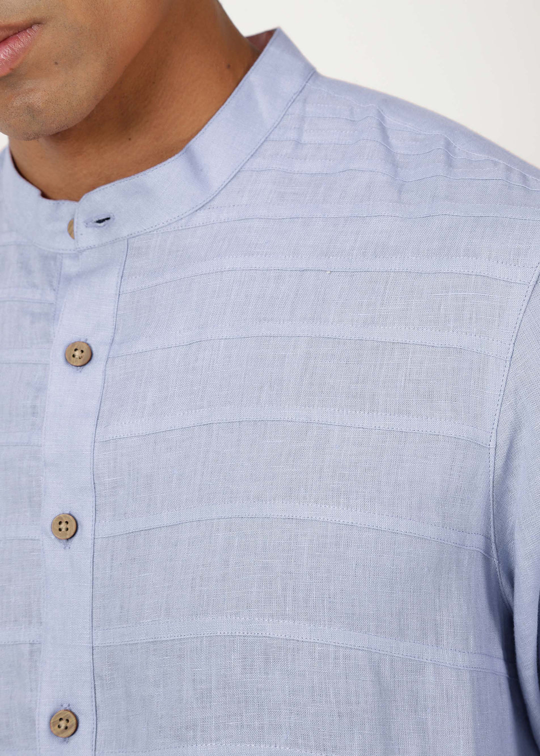 Marvel - Full Sleeve Mandarin Collar Pure Linen Kurta - Periwinkle Blue