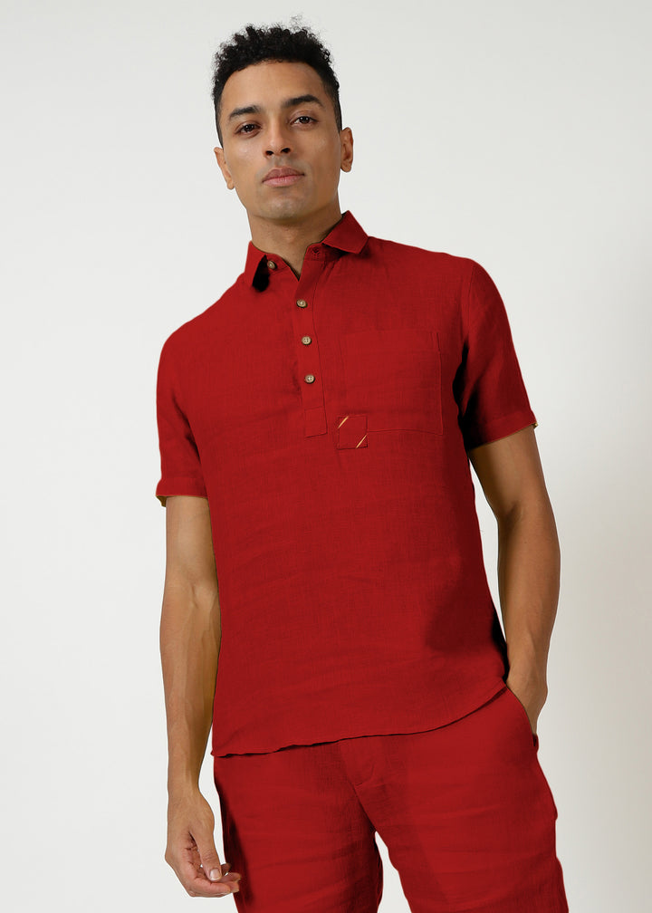 Matteo Pure Linen T-Shirt - Mud Red