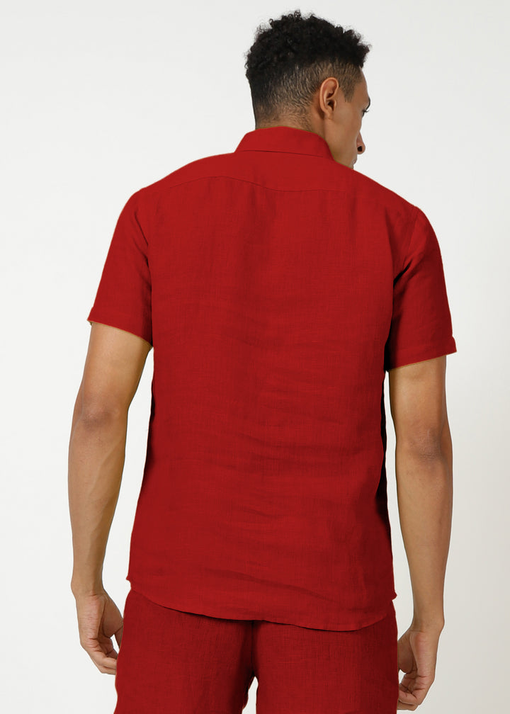 Matteo Pure Linen T-Shirt - Mud Red
