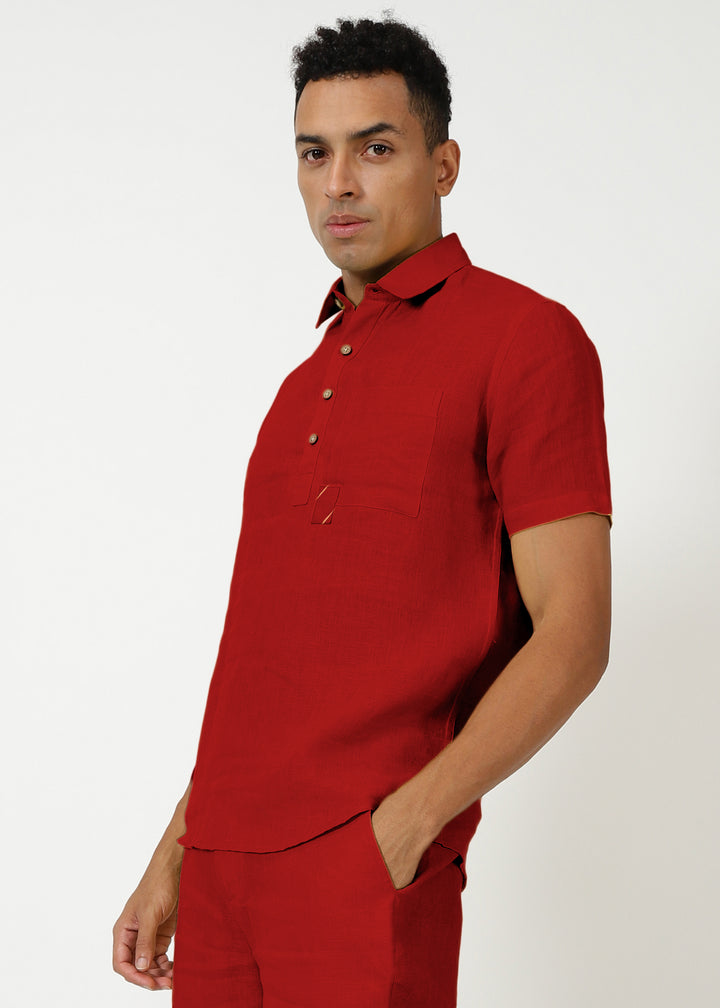 Matteo Pure Linen T-Shirt - Mud Red