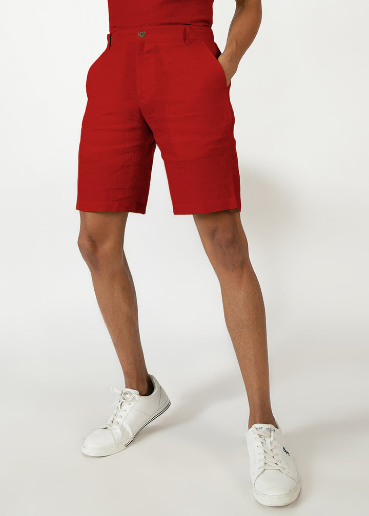 Matteo Pure Linen T-Shirt & Shorts Co-ord Set | Mud Red