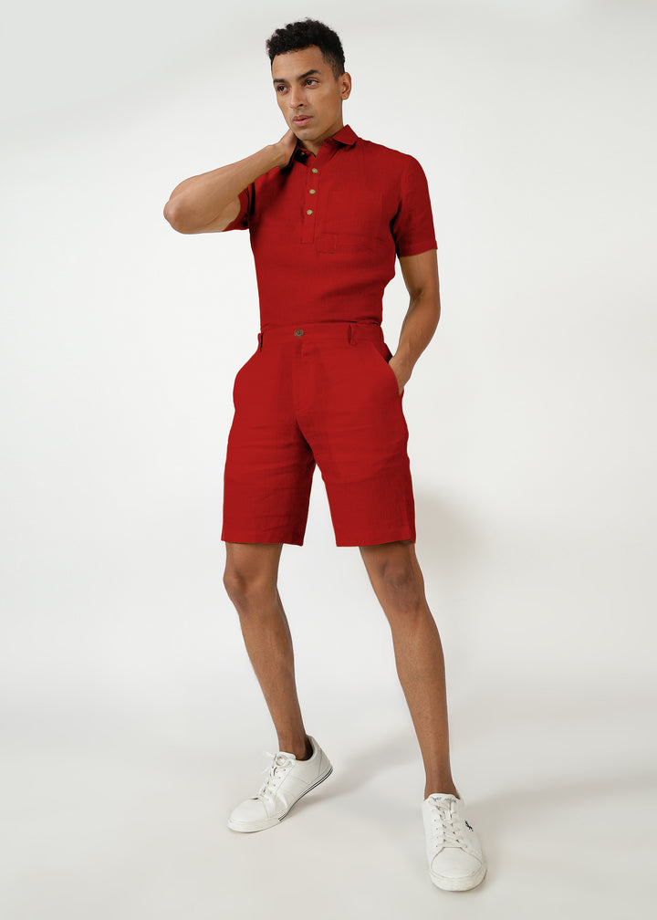 Matteo Pure Linen T-Shirt - Mud Red
