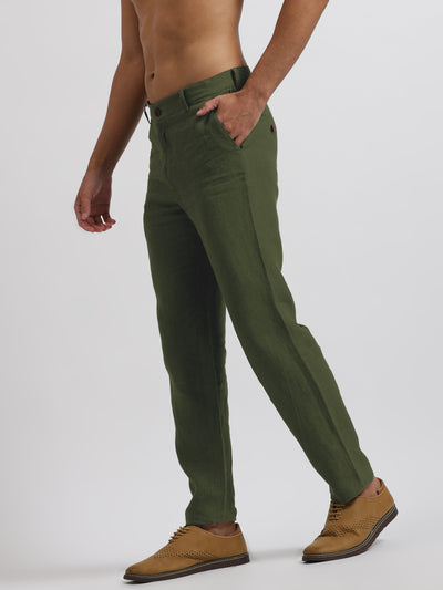 Ian Pure Linen Trousers - Military Green