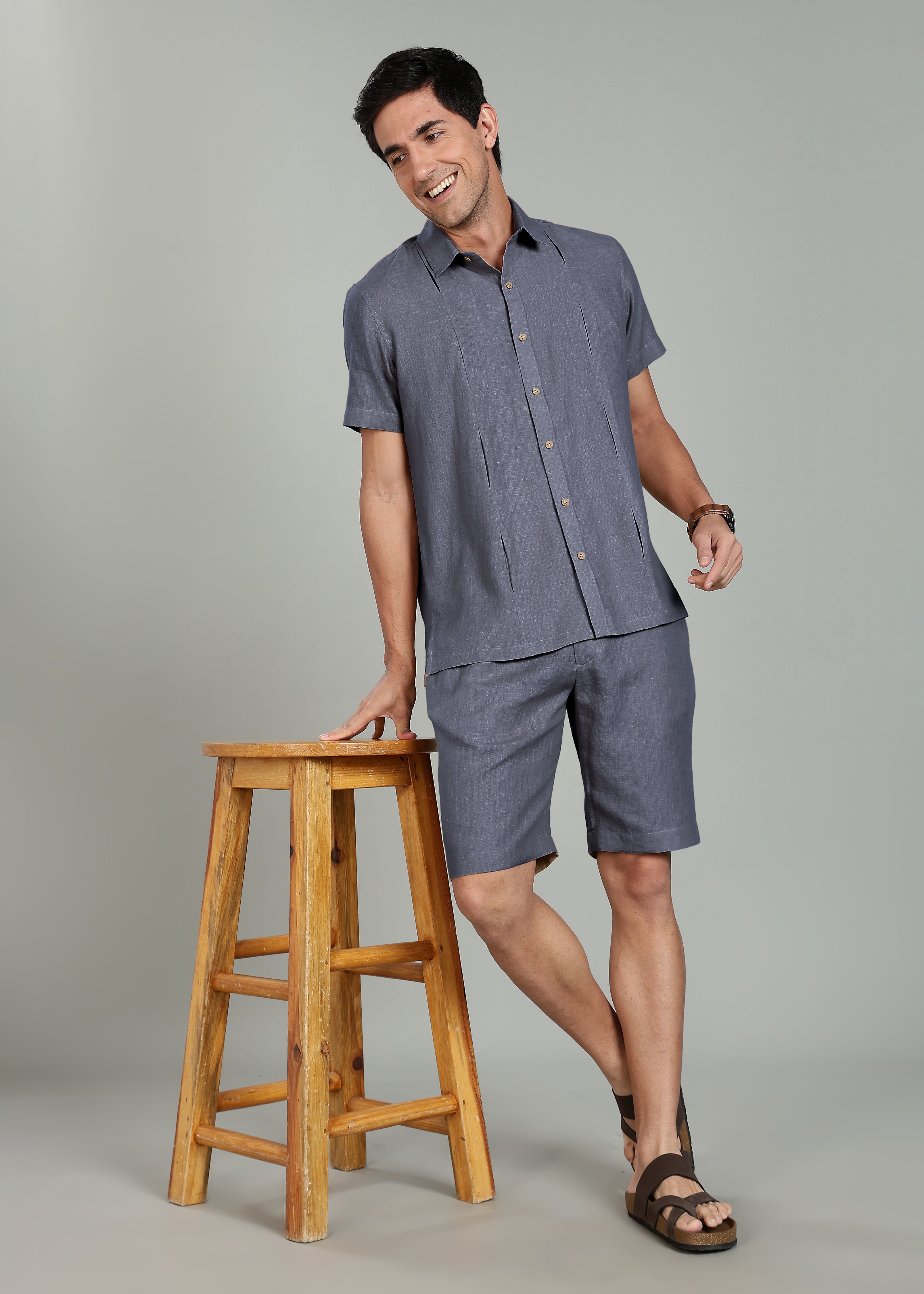 Milo Shorts - Pure Linen Shorts - Gunmetal Grey – Linen Trail