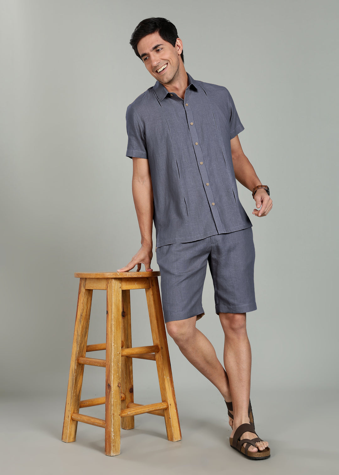Milo Shorts - Pure Linen Shorts - Gunmetal Grey