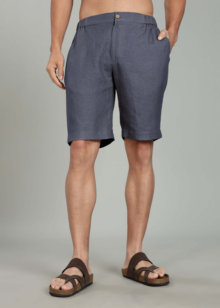 Milo Shorts - Pure Linen Shorts - Gunmetal Grey