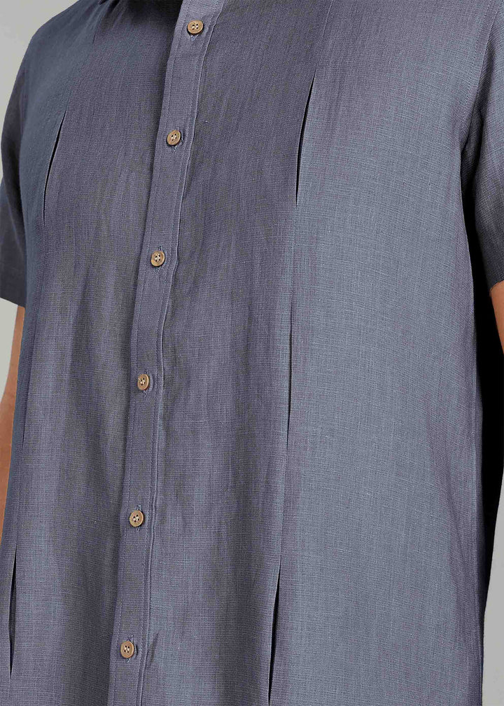 Milo Shirt - Pure Linen Half Sleeve Shirt - Gunmetal Grey