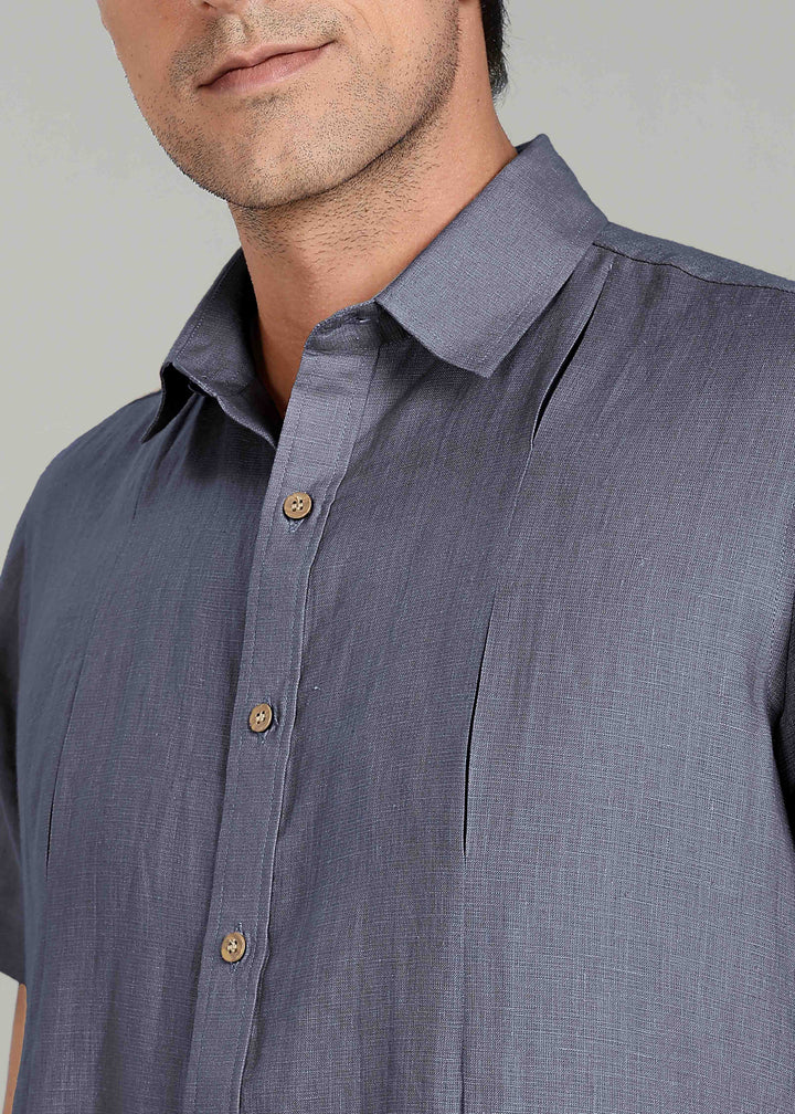 Milo Shirt - Pure Linen Half Sleeve Shirt - Gunmetal Grey