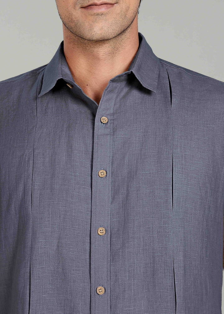 Milo Pure Linen Shirt & Shorts Co-ord Set - Gunmetal Grey