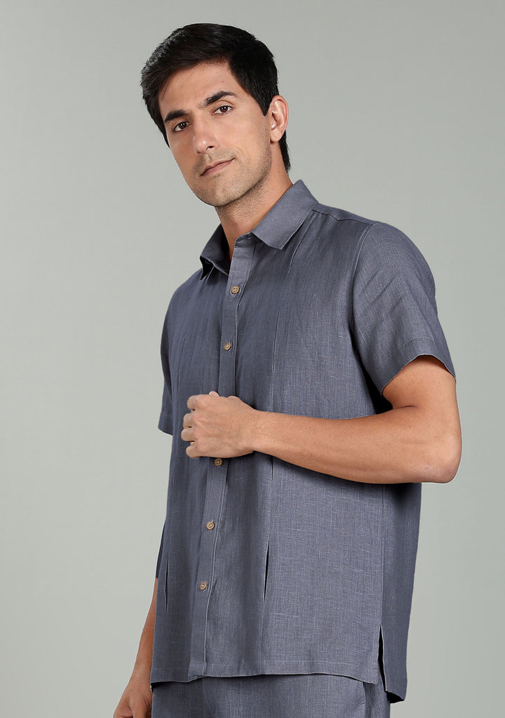 Milo Pure Linen Shirt & Shorts Co-ord Set - Gunmetal Grey