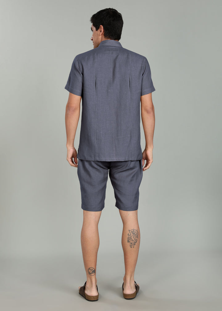 Milo Pure Linen Shirt & Shorts Co-ord Set - Gunmetal Grey