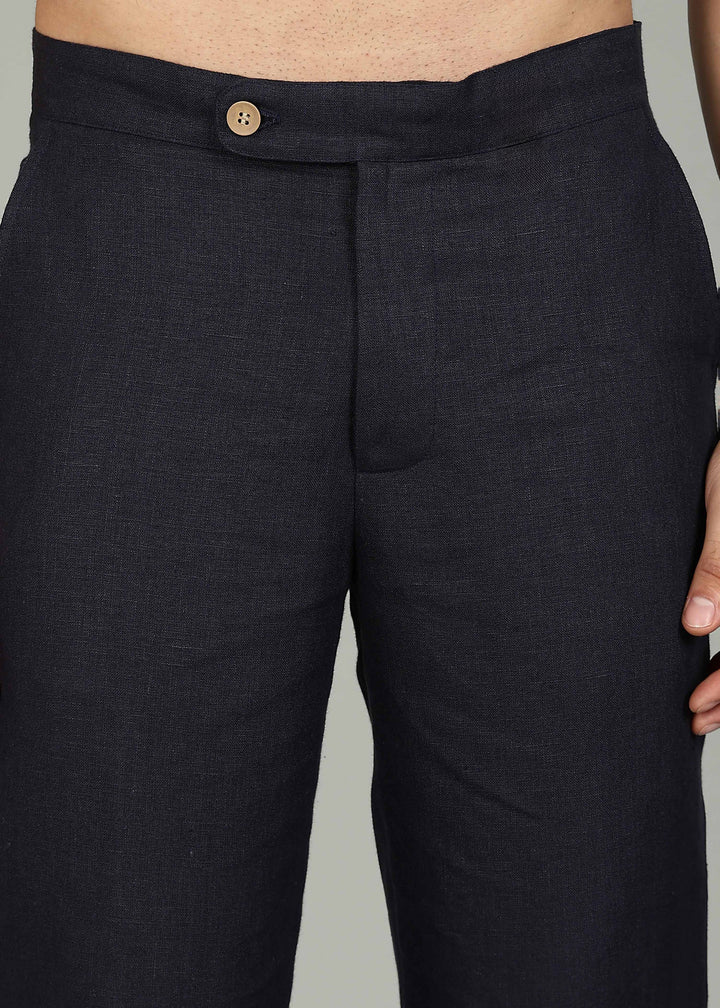 Moe - Pure Linen Extended Strap Formal Pants – Regal Blue