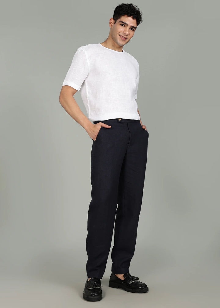 Moe - Pure Linen Extended Strap Formal Pants – Regal Blue