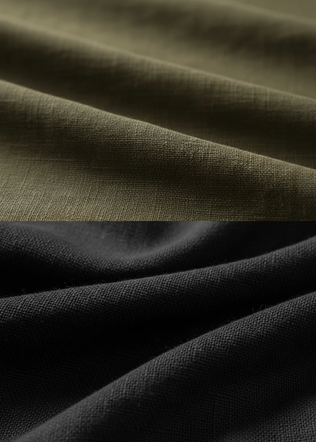 Zach - Double Color Block Pure Linen Short Sleeve T-Shirt - Black and Moss Green
