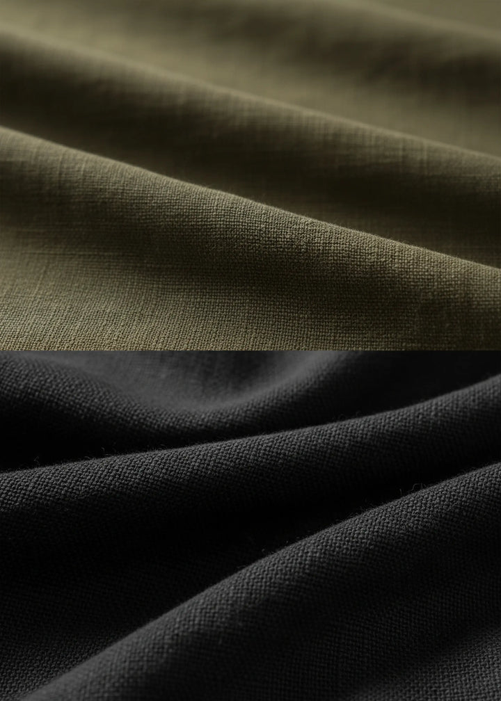 Zach - Double Color Block Pure Linen Short Sleeve T-Shirt - Black and Moss Green