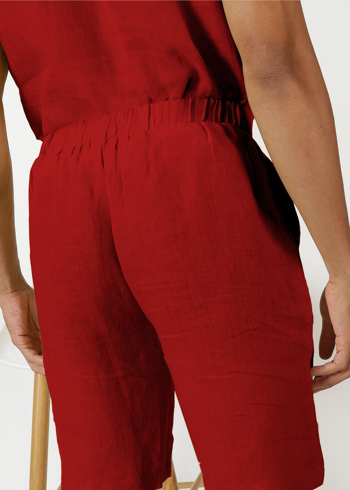 Matteo Pure Linen T-Shirt & Shorts Co-ord Set | Mud Red
