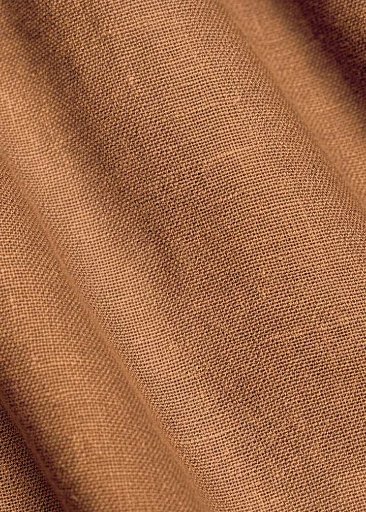 Ted - Pure Linen Short Sleeve Shirt - Mustard Brown