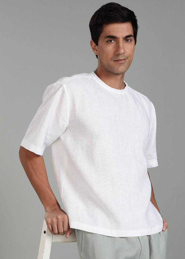 Nash - Pure Linen Oversized T shirt - White