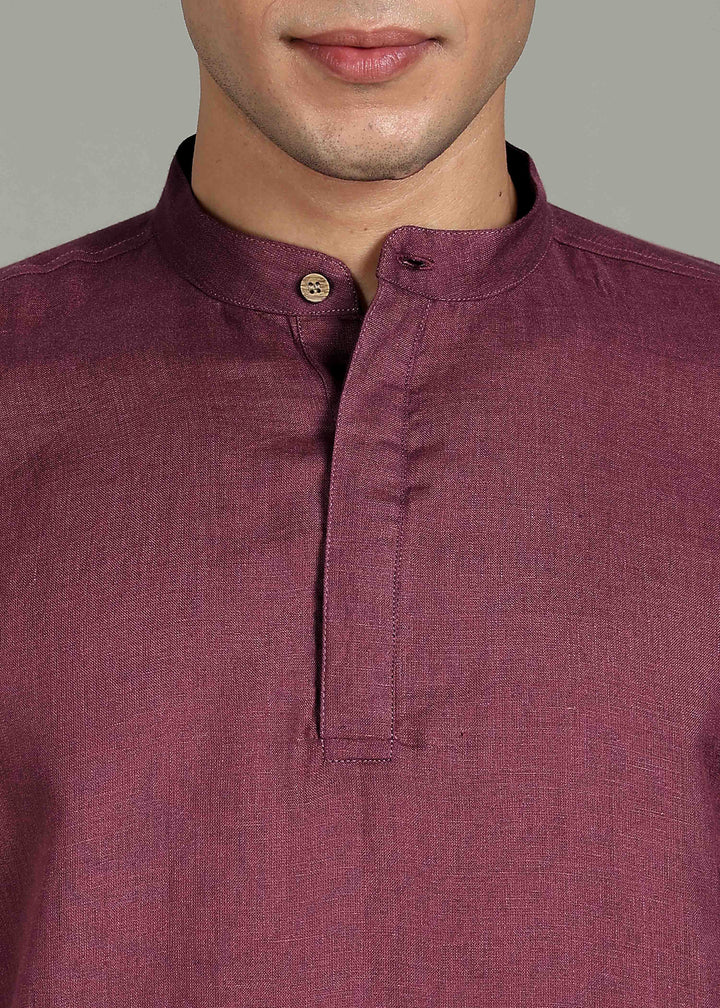 Man wearing 100% 60 LEA Twilight Purple  Half sleeve Shirt in an indoor grey background.