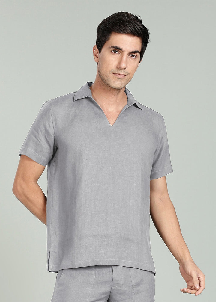 Noel T Shirt - Pure Linen Pullover T shirt - Slate Grey