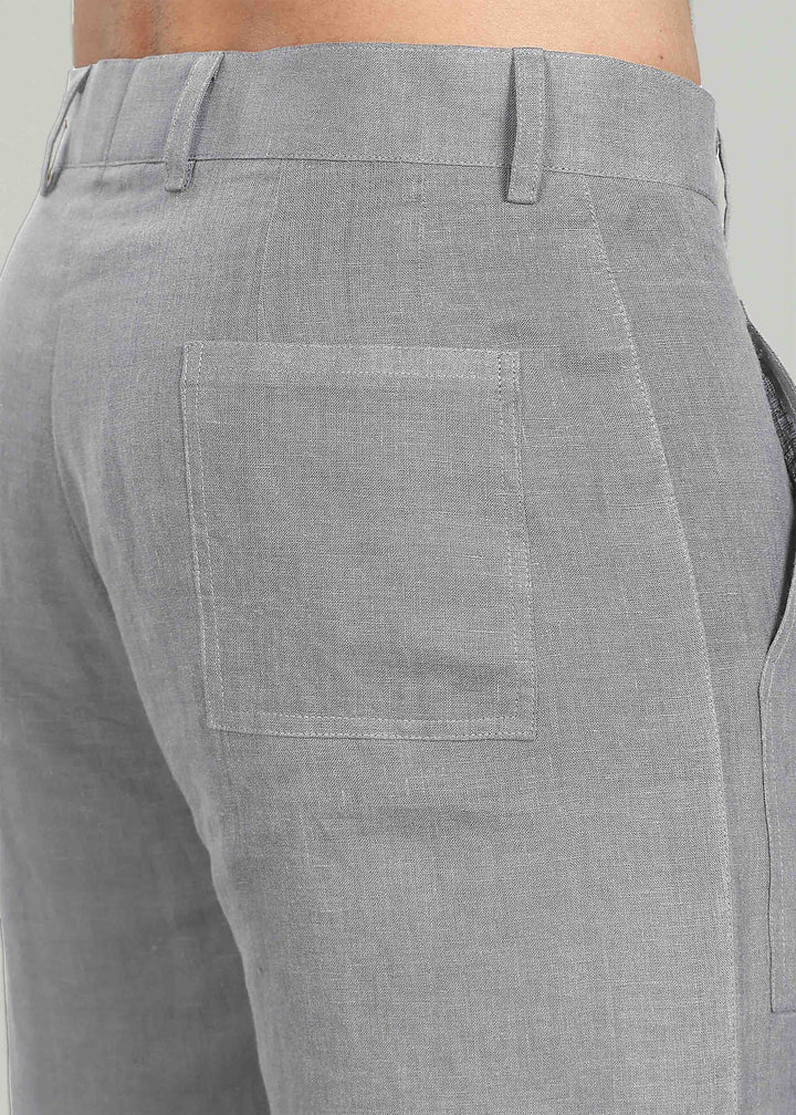 Noel Shorts - Pure Linen Shorts with Patch Pocket - Slate Grey