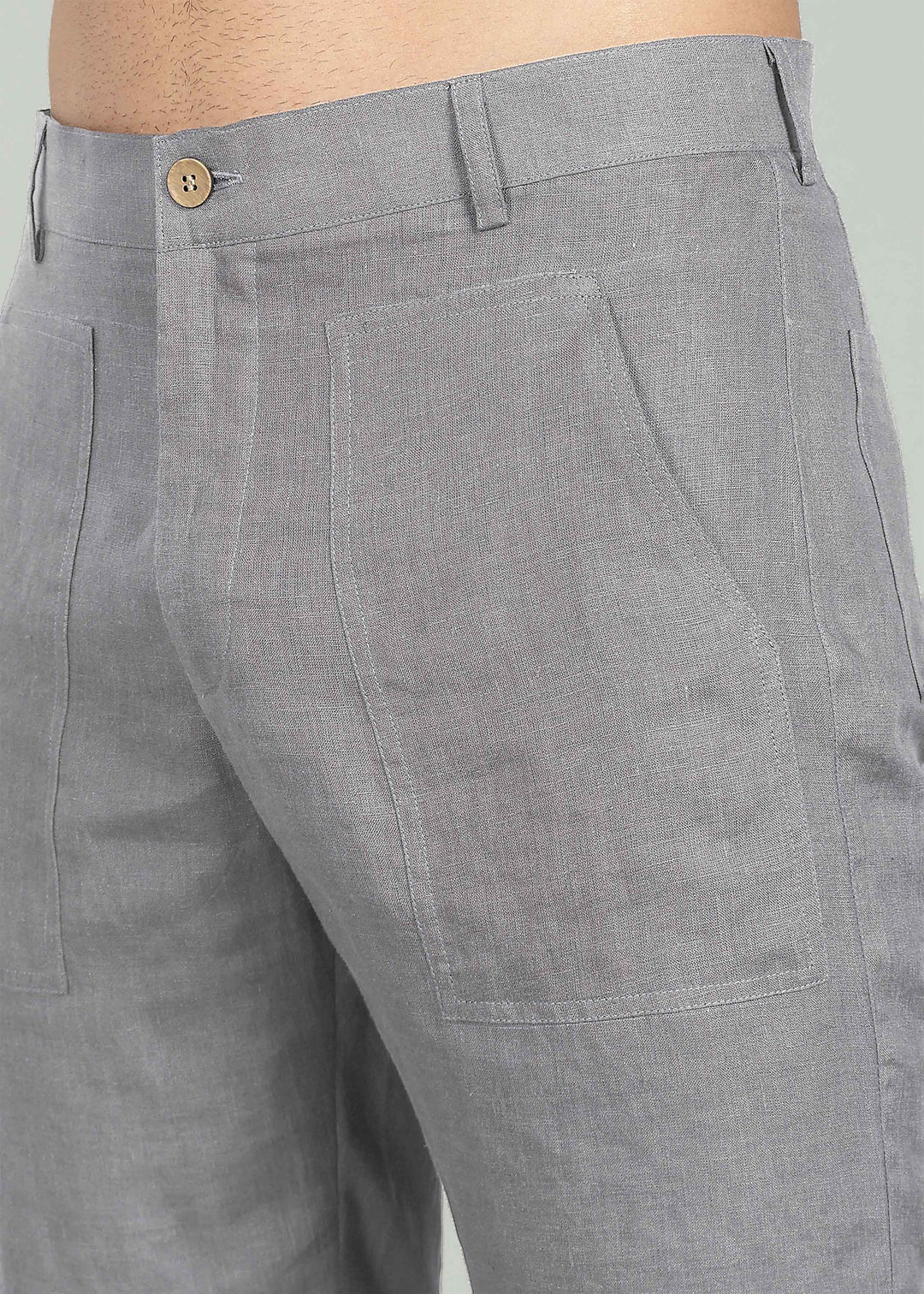 Noel Shorts - Pure Linen Shorts with Patch Pocket - Slate Grey