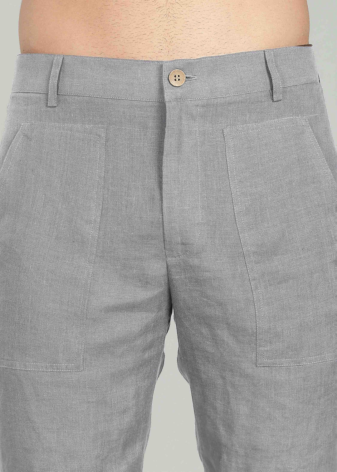 Noel Shorts - Pure Linen Shorts with Patch Pocket - Slate Grey