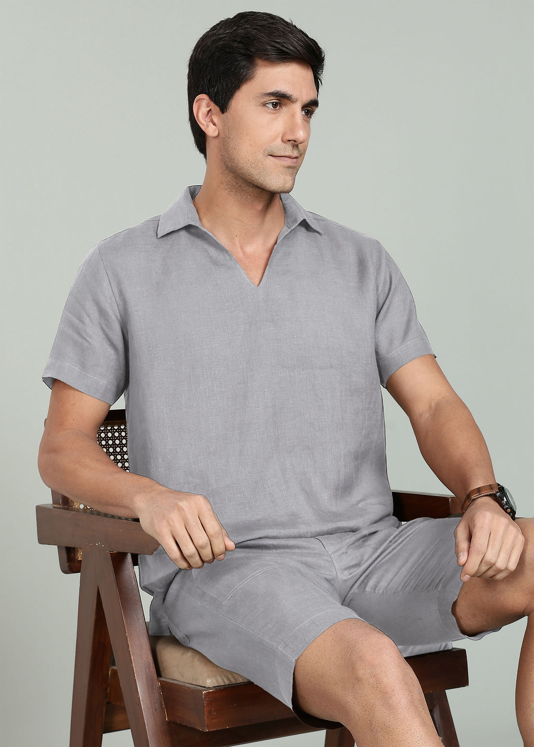 Noel Pure Linen T-Shirt & Shorts Co-Ord Set | Slate Grey