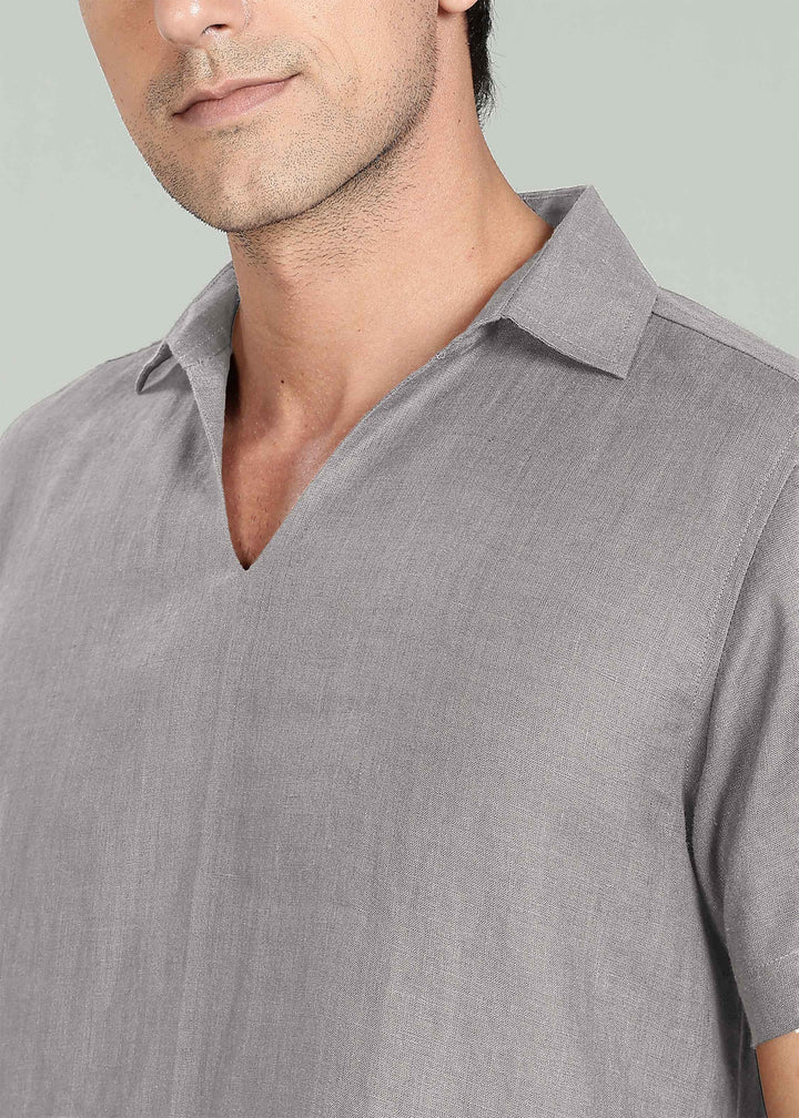 Noel Pure Linen T-Shirt & Shorts Co-Ord Set | Slate Grey