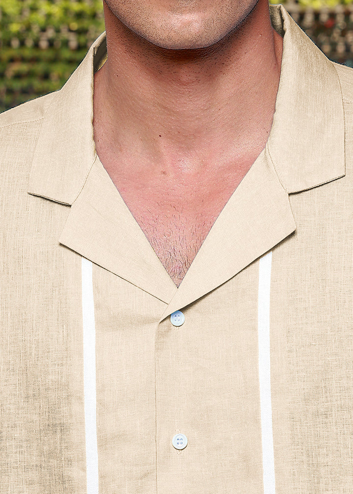 Oasis - Oversized Pure Linen Cuban Collar Short Sleeve Shirt - Light Tea Yellow