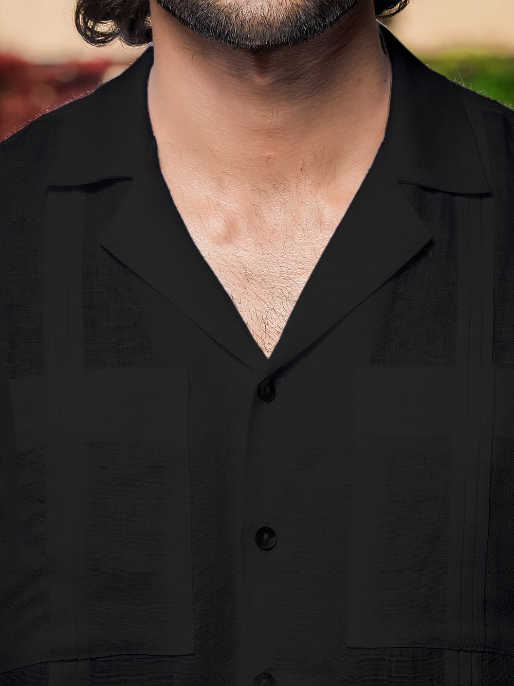 Oversized Pure Linen Cuban Collar Short Sleeve Shirt - Black