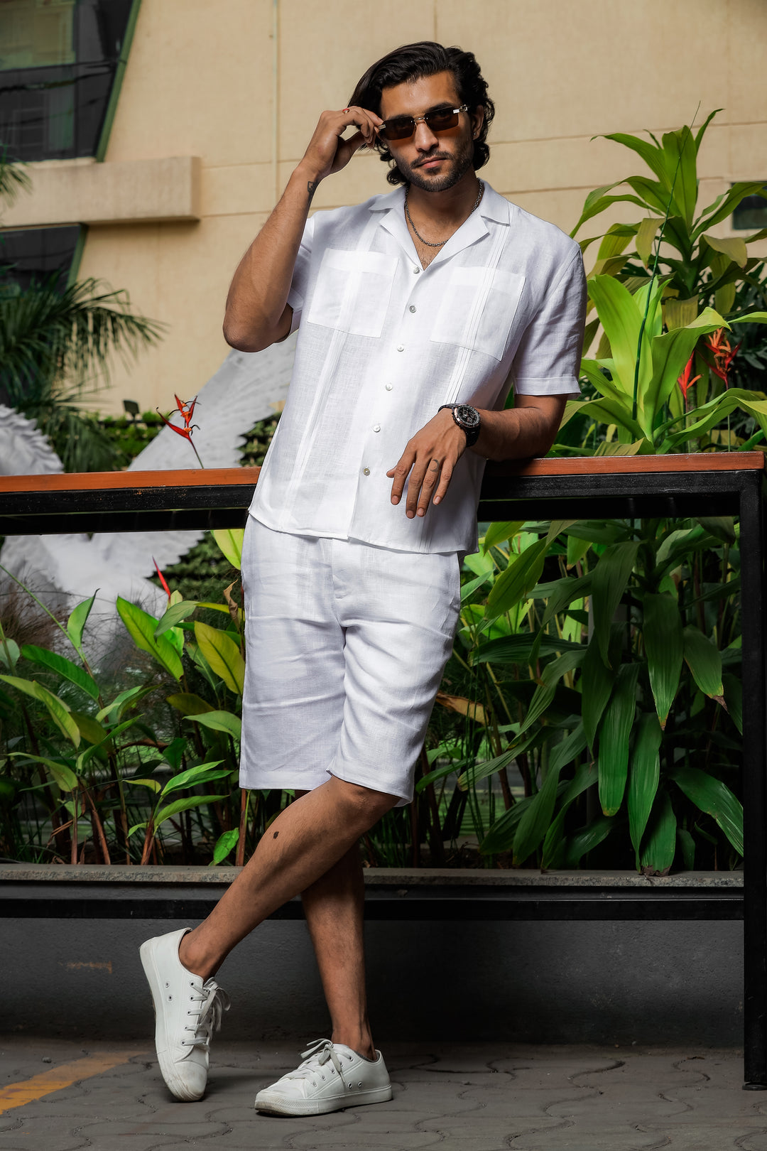 Oversized Pure Linen Cuban Collar Short Sleeve Shirt - White