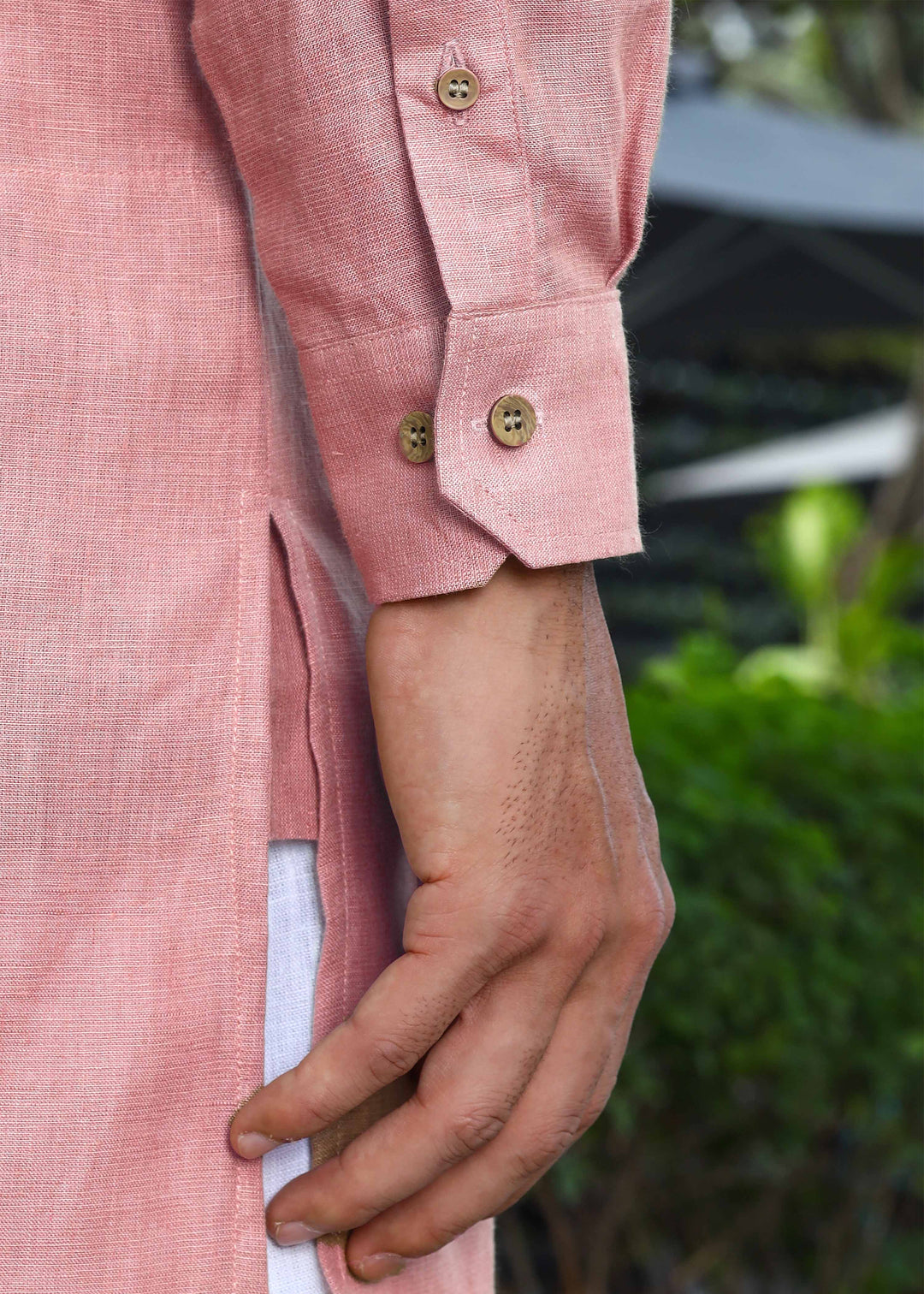 Parker - Full Sleeve Mandarin Collar Pure Linen Kurta - Dusty Pink